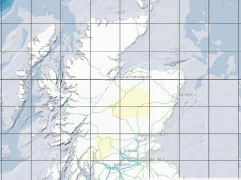 Map depicting mainland Scotland and the ICES Statistical Rectangles