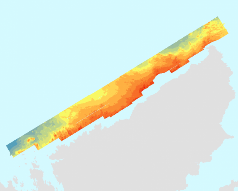 A colour coded map of the seabed off the north-west coast of lewis