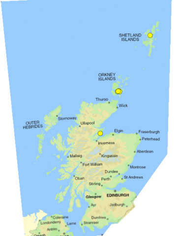 Locations of ship-to-ship oil transfer operations © Scottish Government