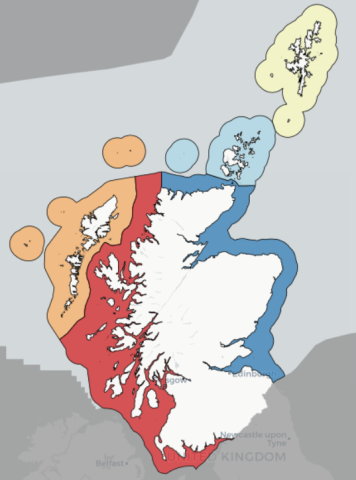 Map depicting the five Regional Inshore Fisheries Groups (RIFGs)