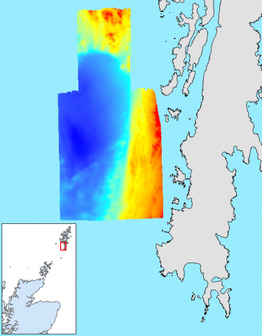Colour coded seabed bathymetry from the south-west of Shetland