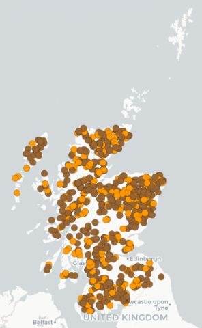 Site locations for the National Electrofishing Programme for Scotland (NEPS) (2018) © Marine Scotland