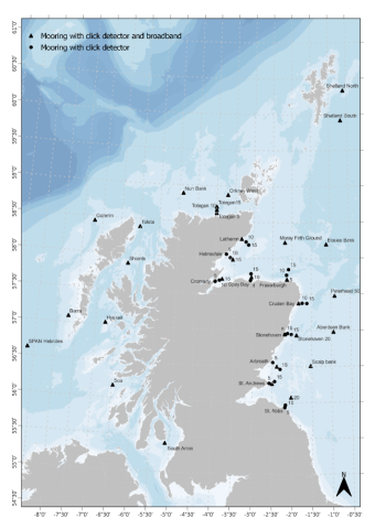 Map of Scotland with dots sohwing the monitoring locations for the SPAN project.
