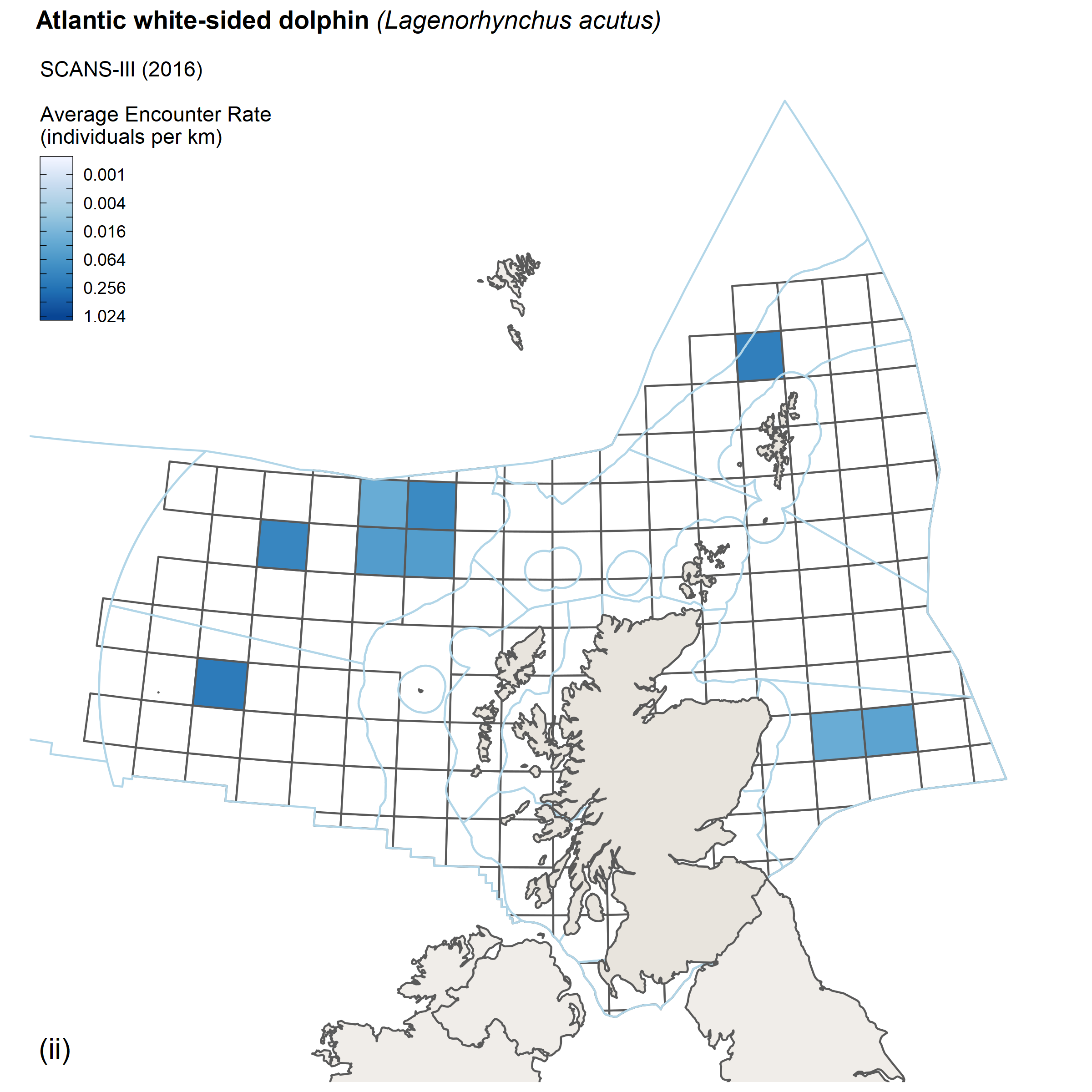 Encounter rates for Atlantic white sided dolphin from SCANS III