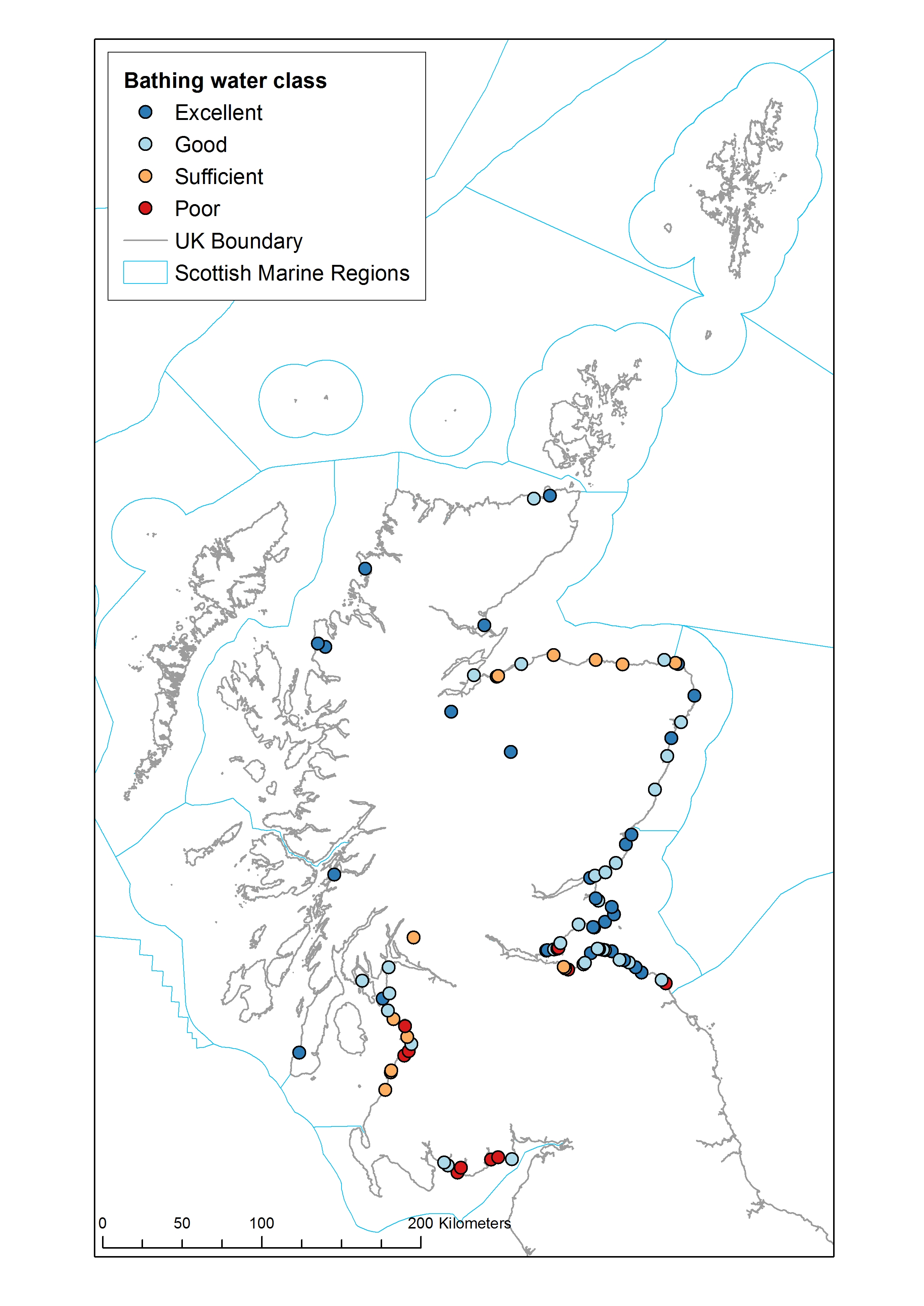 Location and classification of Scottish bathing waters in 2018