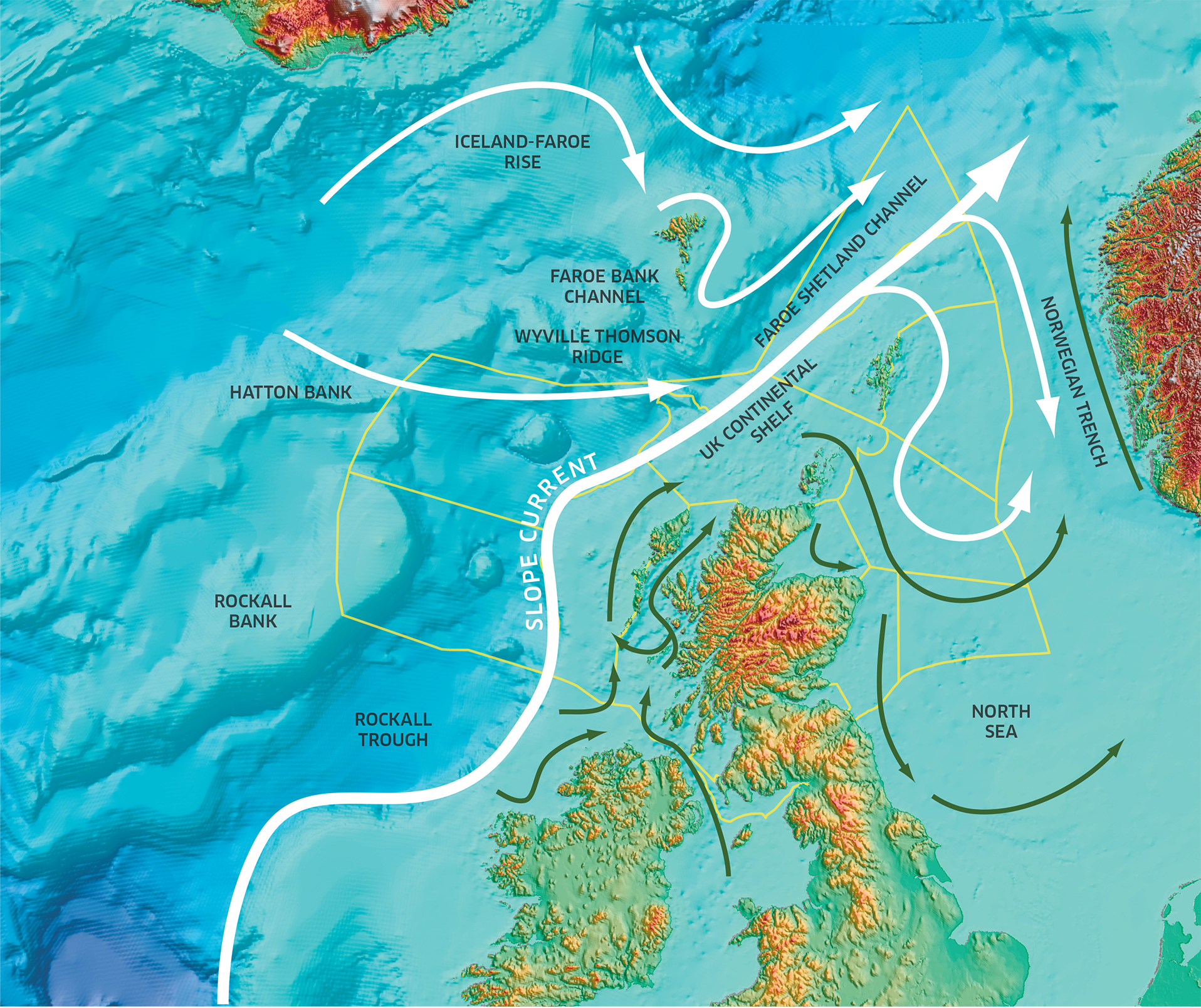 Figure 1. Circulation map representing the general circulation pattern within the North Atlantic and North Sea areas