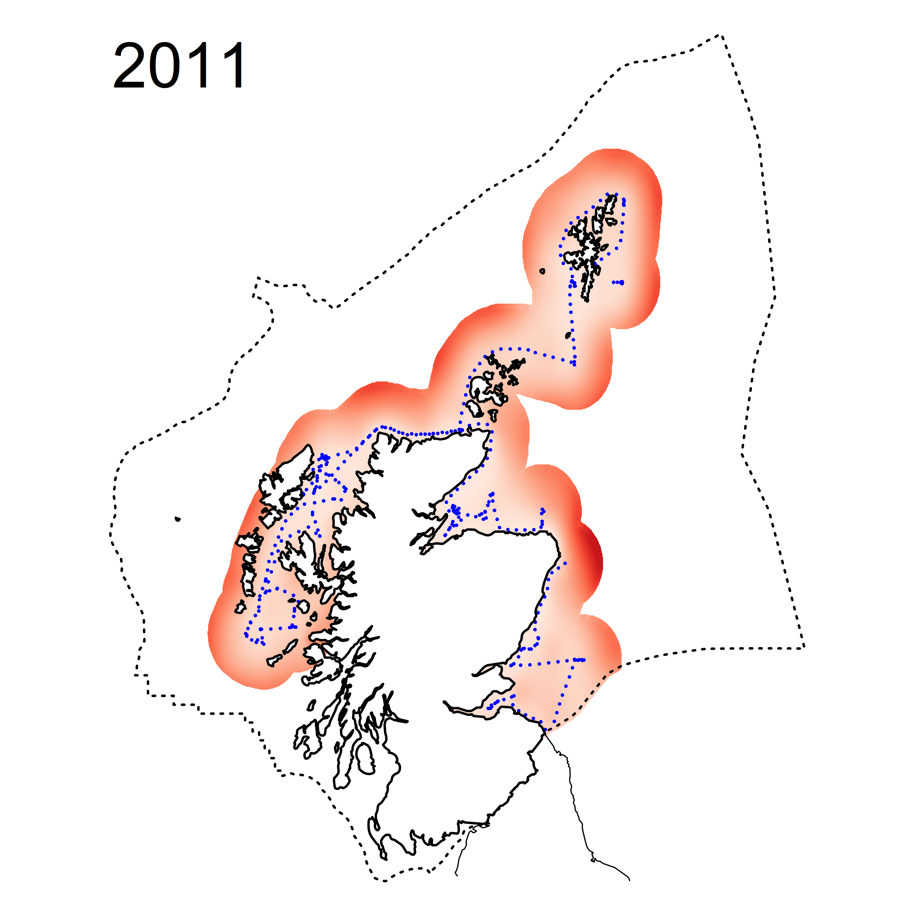 Figure d: Coefficient of variation (CV%) of the modelled data set for salinity normalised TOxN. With least accuracy found on the outer boundaries furthest from sampling position.