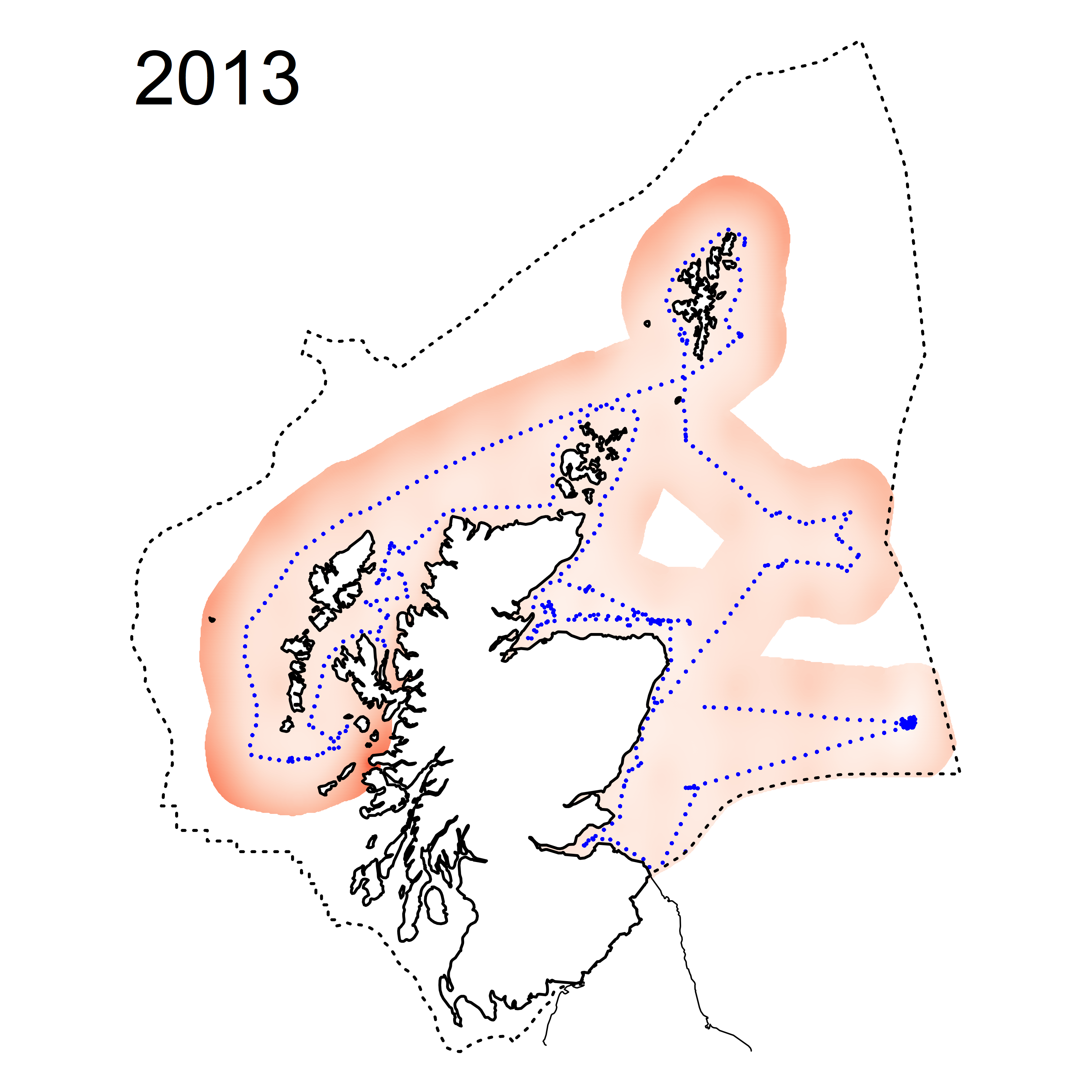 Figure d: Coefficient of variation (CV%) of the modelled data set for salinity normalised TOxN. With least accuracy found on the outer boundaries furthest from sampling position.