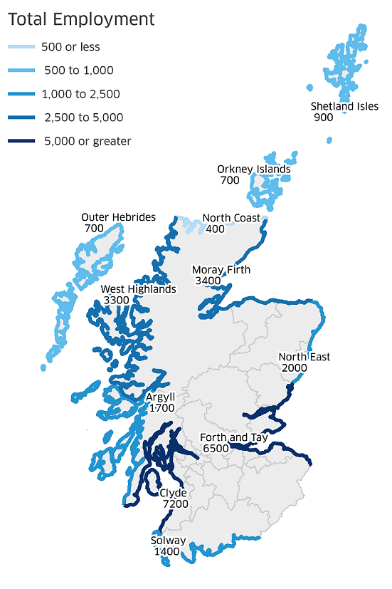 Figure 4: Marine tourism employment by Scottish Marine Region, 2017. 