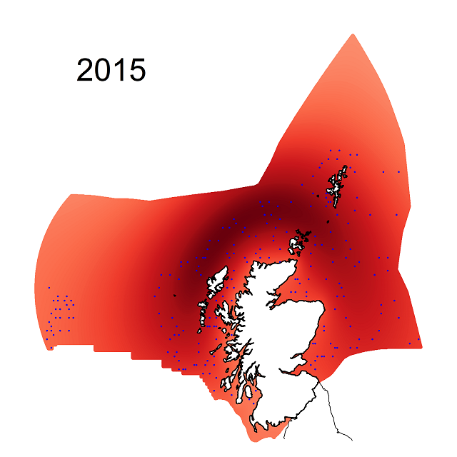 Figure f: Relative modelling precisions for sea-floor litter densities within the Scottish Zone 2015
