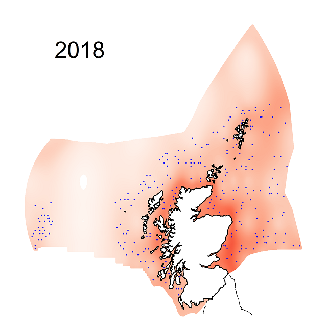 Figure f: Relative modelling precisions for sea-floor litter densities within the Scottish Zone 2018