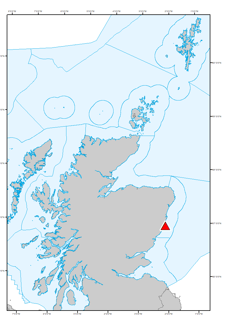 Figure 3: Ocean Acidification Scottish Coastal Observatory (SCObs) sampling Stonehaven site location (red triangle)