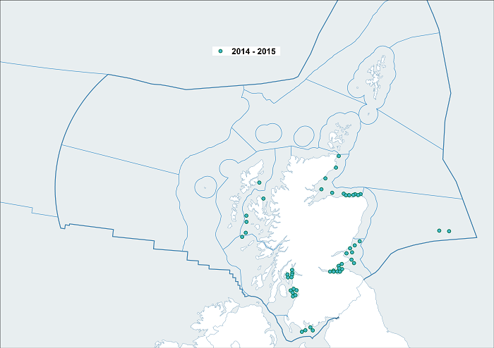 Figure a2: Location of sea surface microplastic sampling winter 2014/2015 for the Scottish Marine Regions (SMRs) and the Offshore Marine Regions (OMRs).