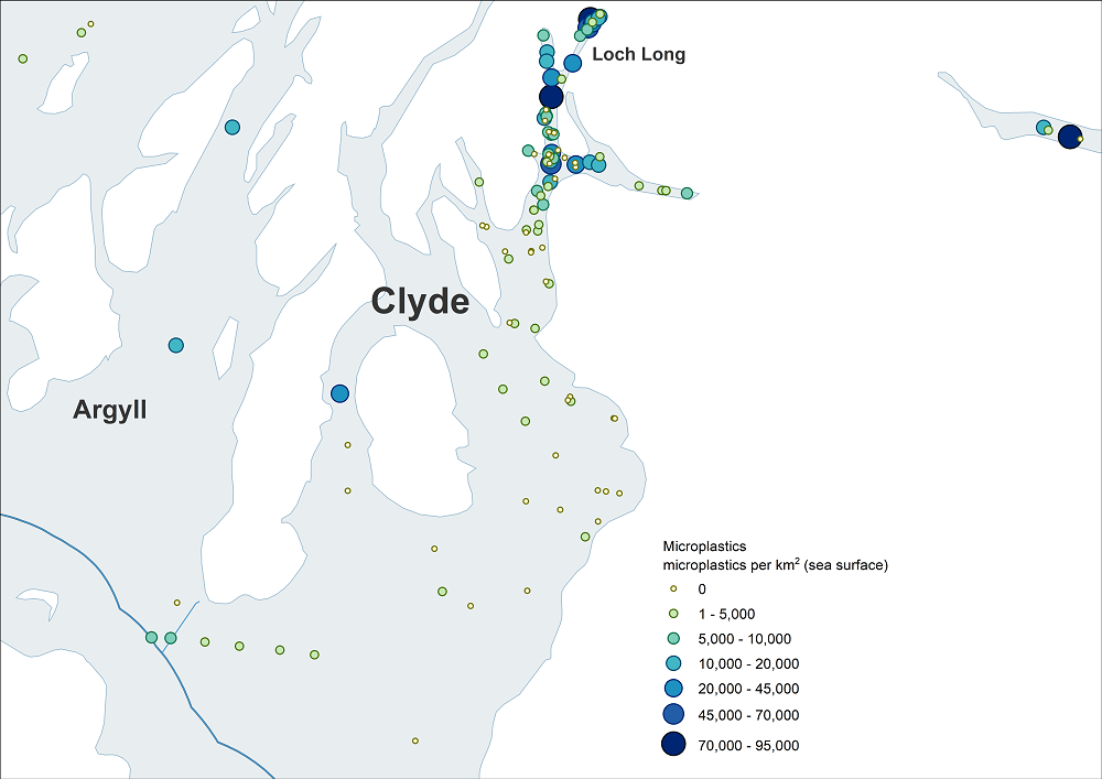 Figure d: Microplastic concentrations (items km-2 sea surface) for the Clyde SMR (2013/14-2019/20).