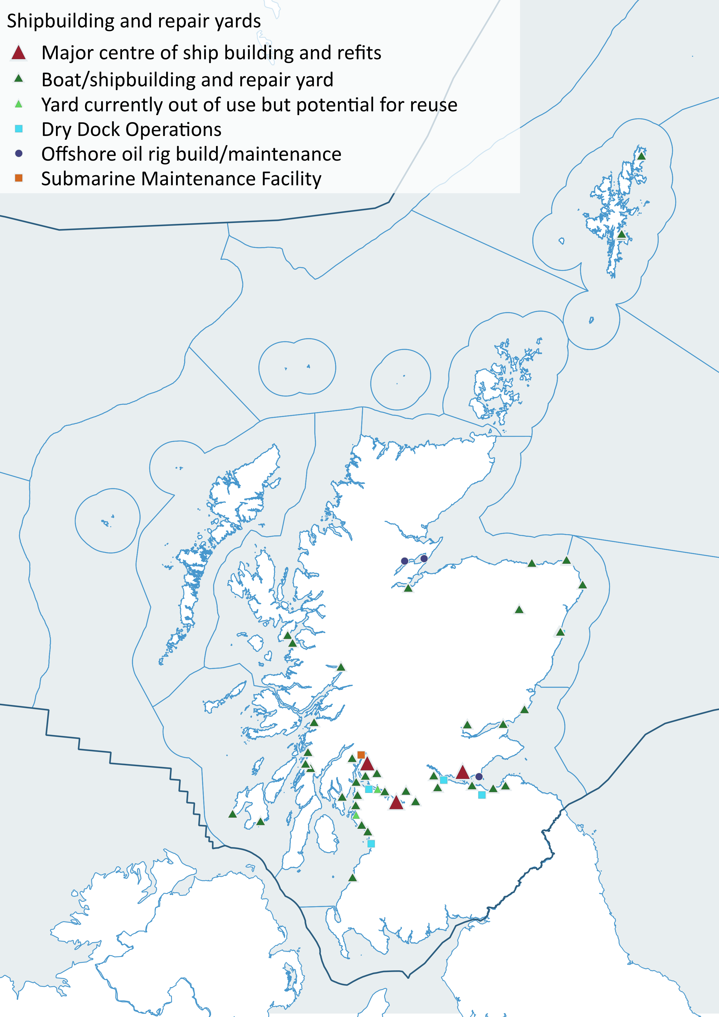 Source: Scottish Maritime Cluster. Note: the land based data point is a small repair yard base.