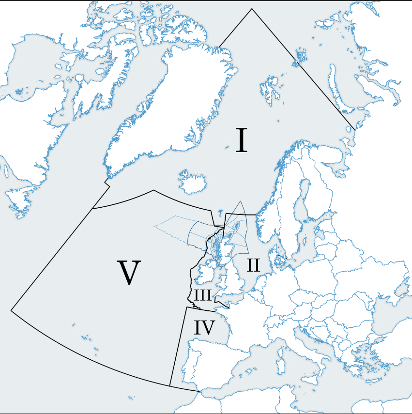 Figure 2: OSPAR area and regions showing Scottish Marine Regions (SMRs) and Offshore Marine Regions 