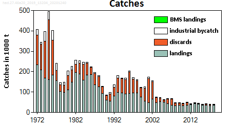 ICES stock summary plots for haddock in areas 4, 3a and 6a - catches