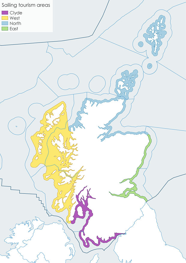 Figure c: Geography of the main ‘sub national’ sailing economies (showing Scottish Marine Regions and Offshore Marine Regions).