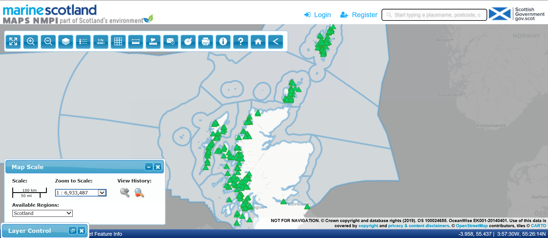 Active marine finfish sites (March 2020) obtained using Marine Scotland Maps NMPi