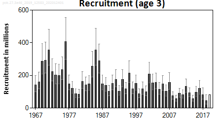 ICES stock summary plots for saithe in areas 4, 6 and 3a - recruitment