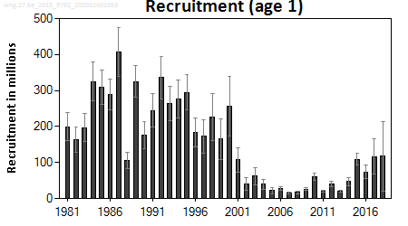 ICES stock summary plots for whiting in areas 6a - recruitment