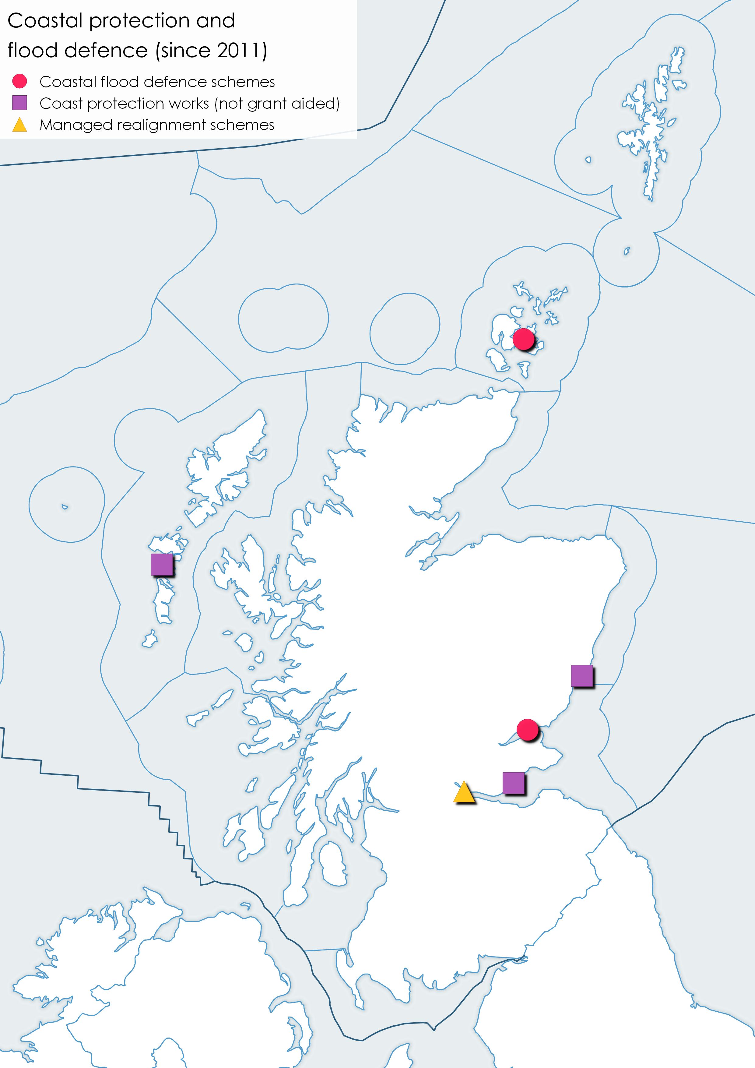 Figure 2: map with scheme locations since 2011. Source: Marine Scotland, Scottish Government and SEPA.