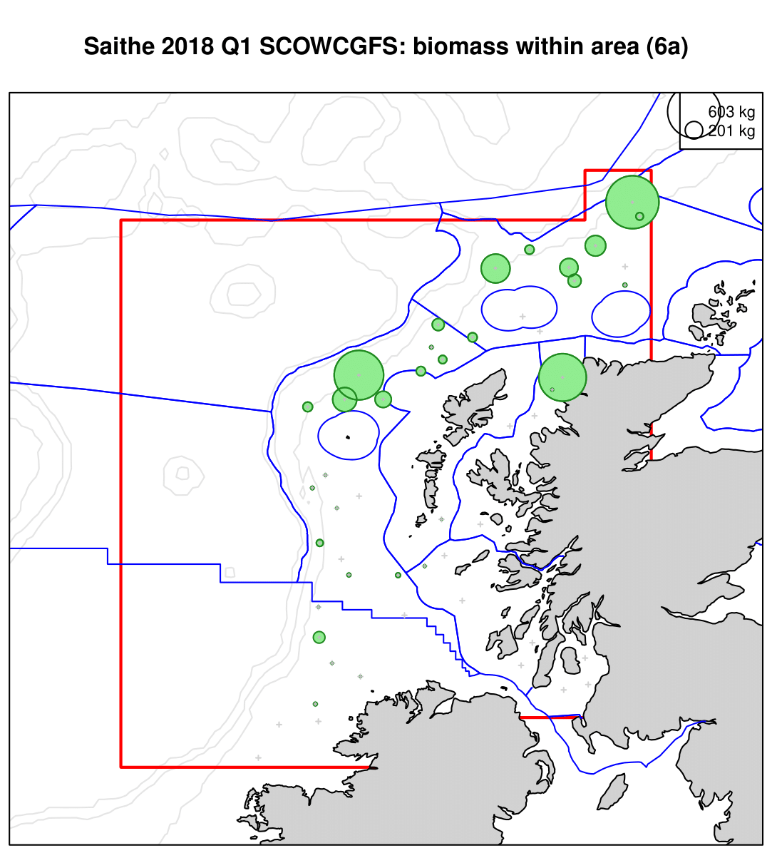 Saithe 2018 Q1 SCOWCGFS: biomass within area (6a)