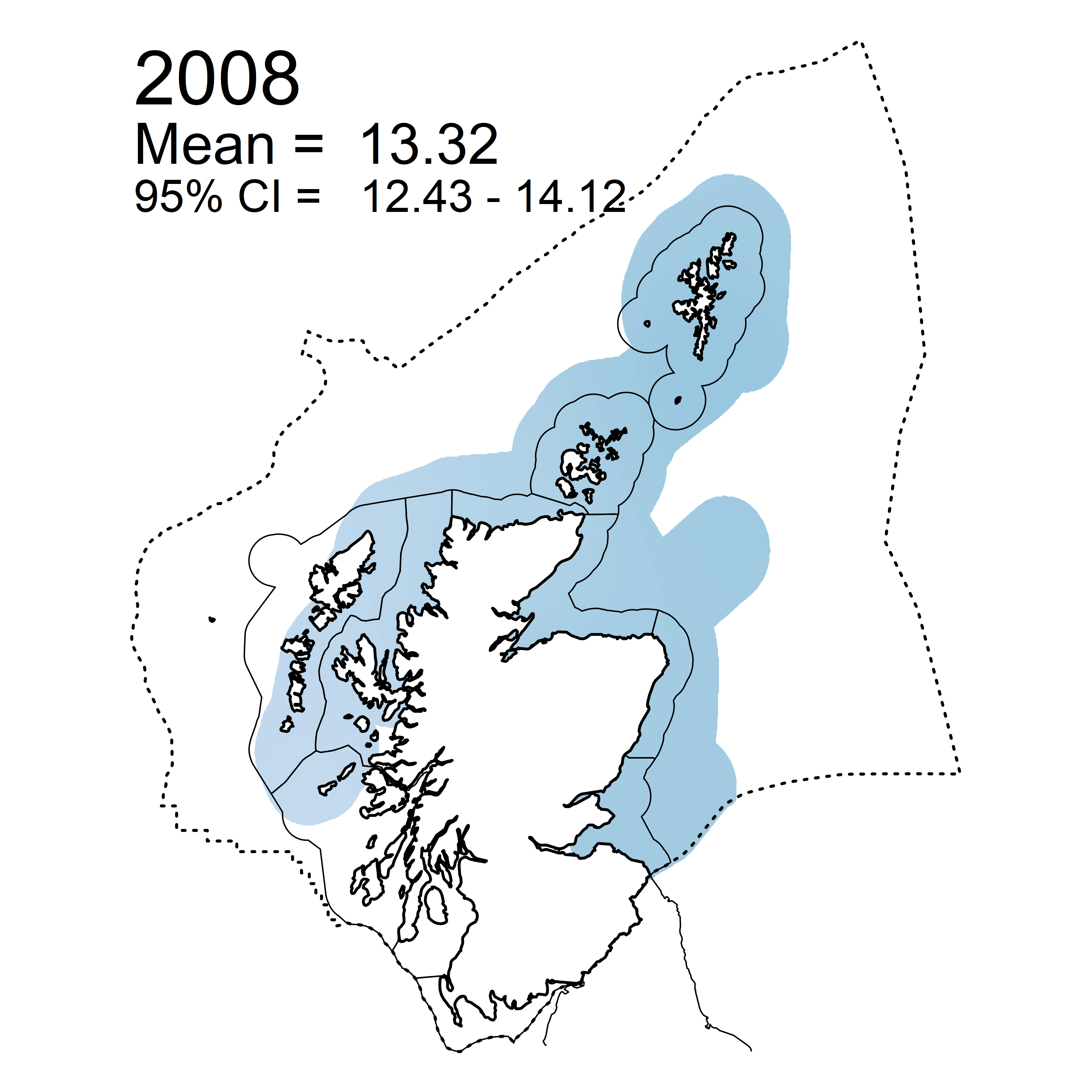 Figure l: Mean predicted N/P ratio in winter periods 2007 - 2019 collected as part of the CSEMP annual monitoring cruise.