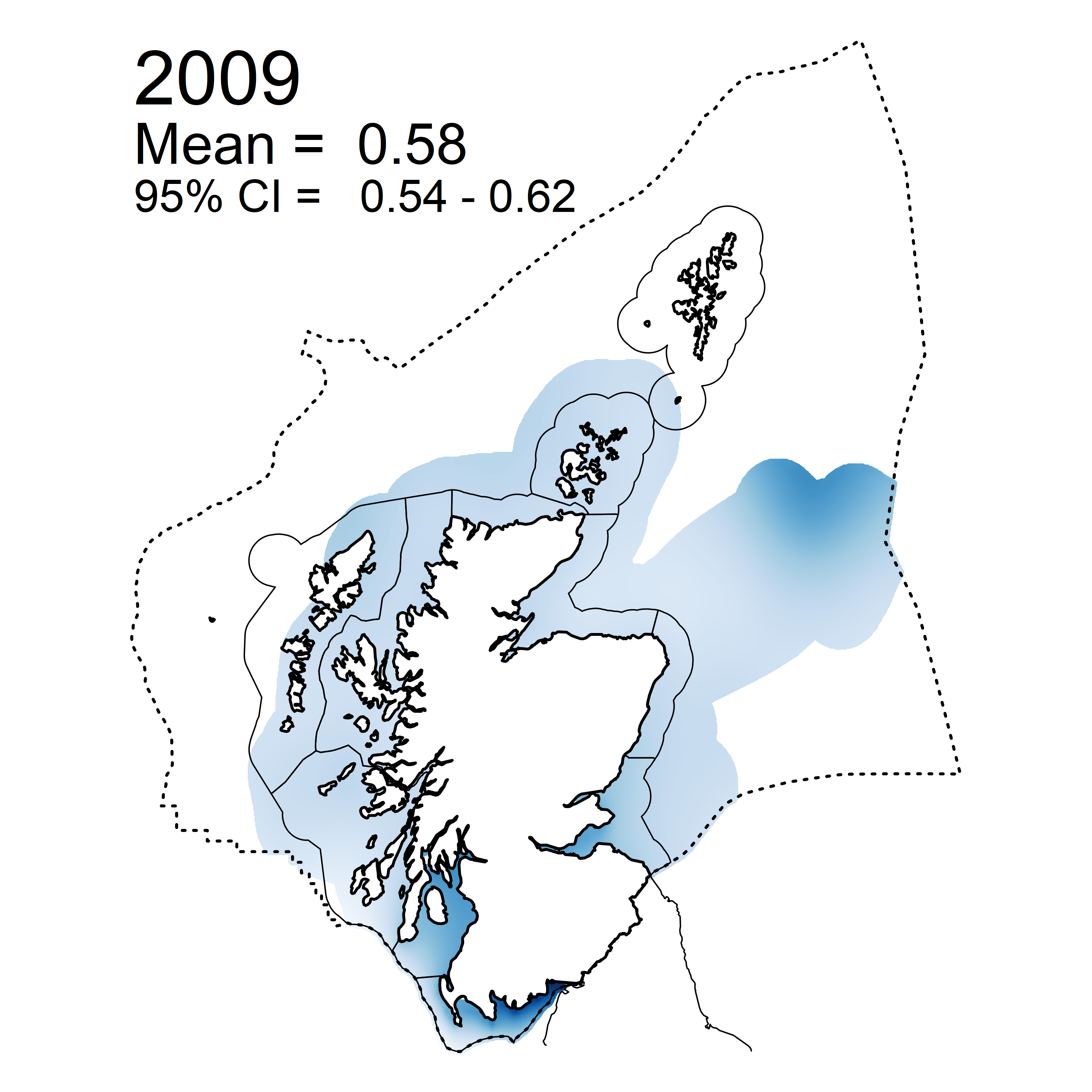 Figure f: Mean predicted Dissolved Inorganic Phosphorous (DIP) in winter periods 20/07 – 2019 collected as part of the CSEMP annual monitoring cruise