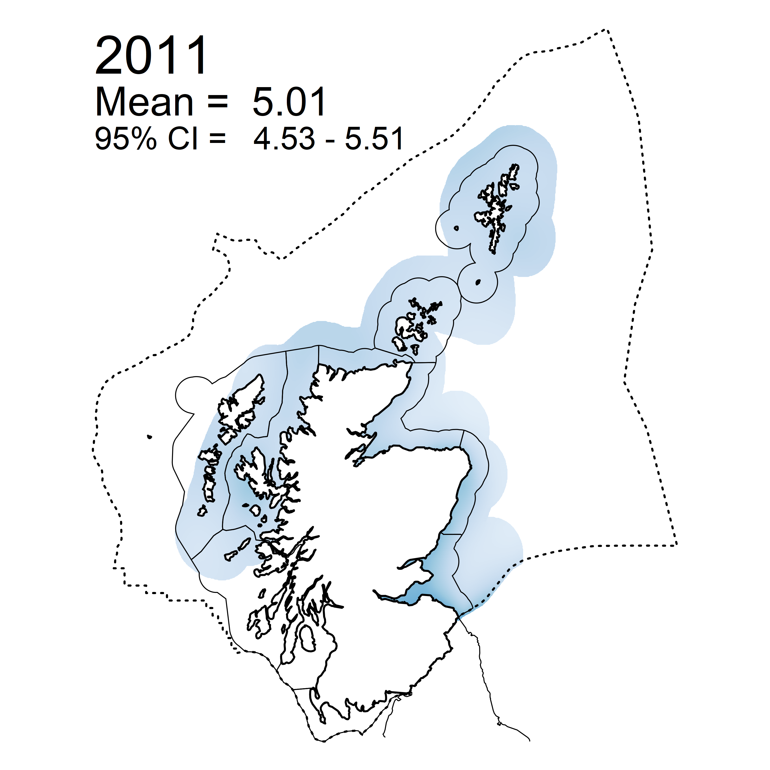 Figure i: Mean predicted Dissolved Inorganic Silicate (DSi) in winter periods 2007 - 2019 collected as part of the CSEMP annual monitoring cruise.