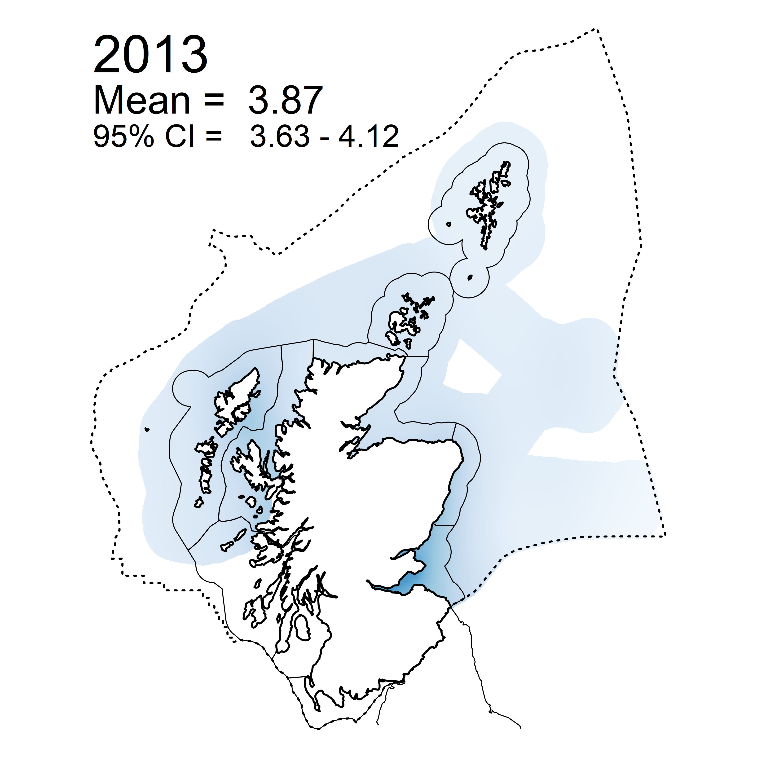 Figure i: Mean predicted Dissolved Inorganic Silicate (DSi) in winter periods 2007 - 2019 collected as part of the CSEMP annual monitoring cruise.