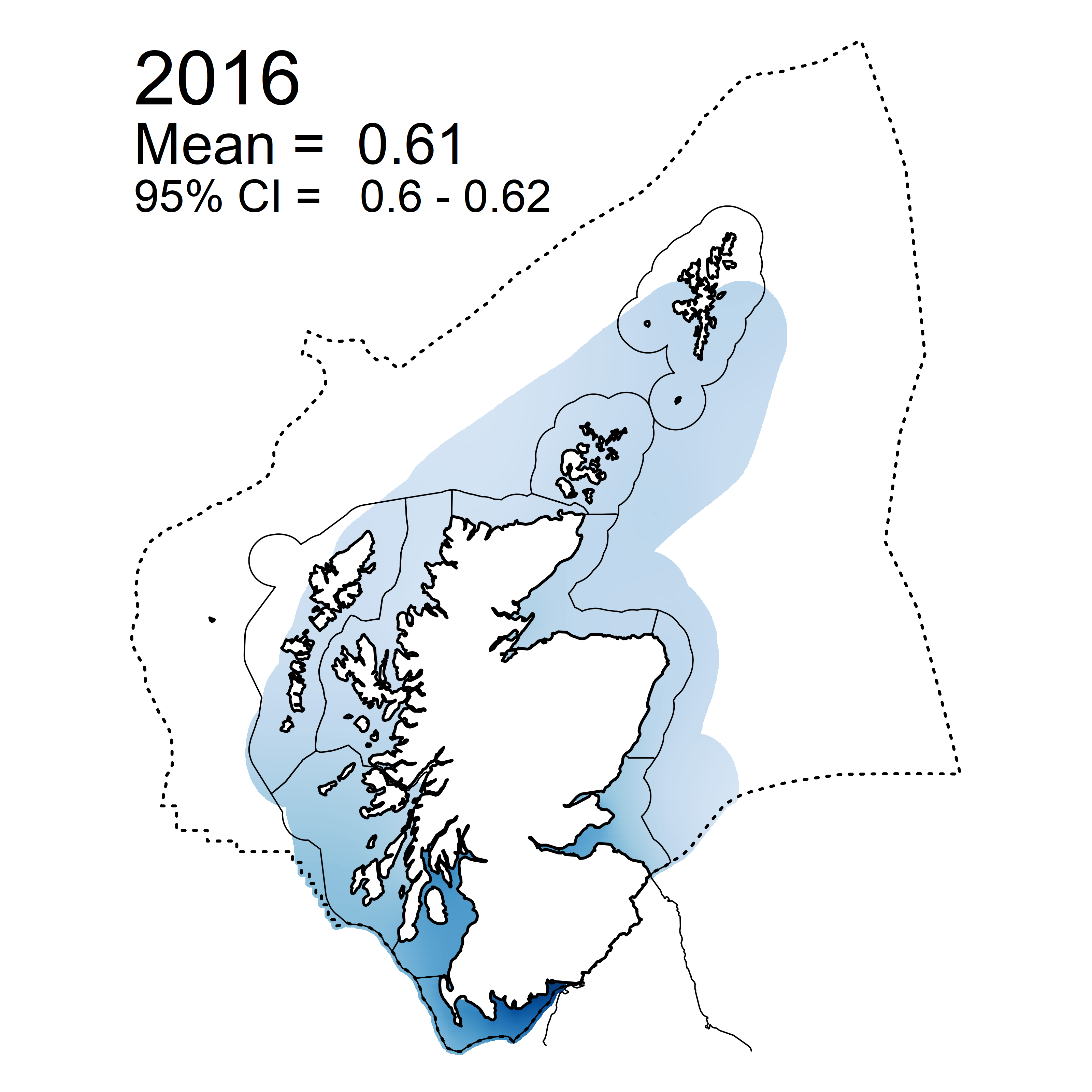 Figure f: Mean predicted Dissolved Inorganic Phosphorous (DIP) in winter periods 20/07 – 2019 collected as part of the CSEMP annual monitoring cruise