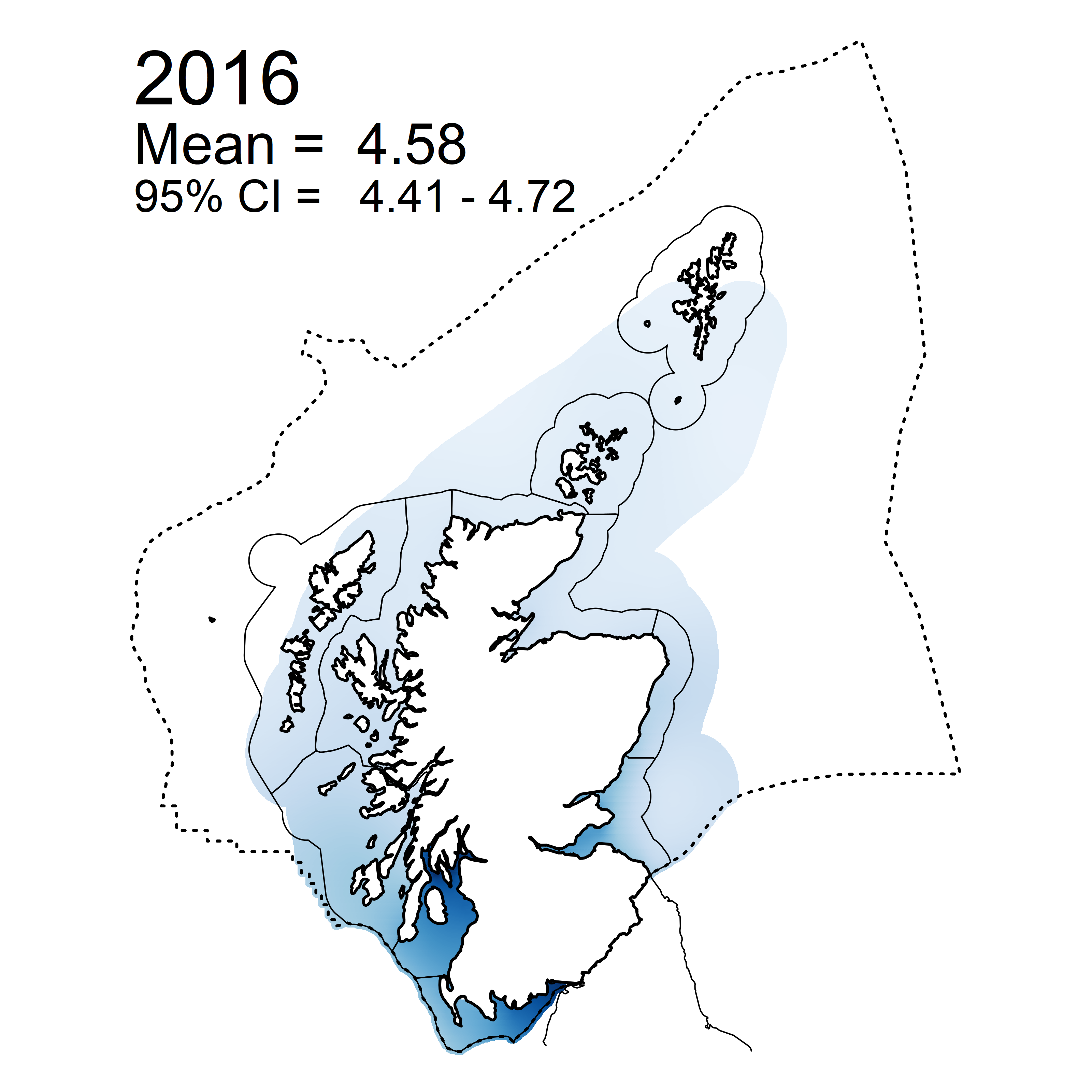 Figure i: Mean predicted Dissolved Inorganic Silicate (DSi) in winter periods 2007 - 2019 collected as part of the CSEMP annual monitoring cruise.