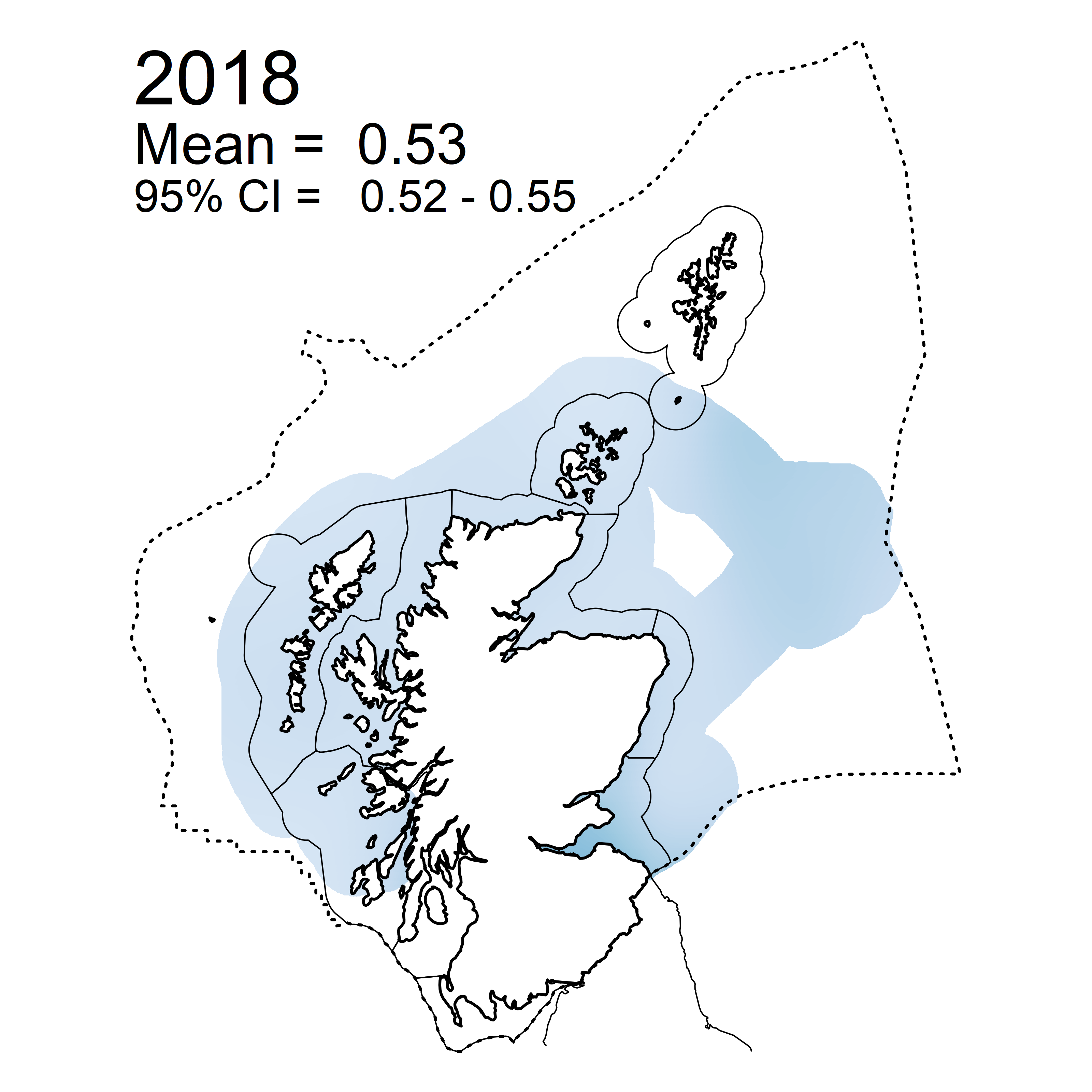 Figure f: Mean predicted Dissolved Inorganic Phosphorous (DIP) in winter periods 20/07 – 2019 collected as part of the CSEMP annual monitoring cruise