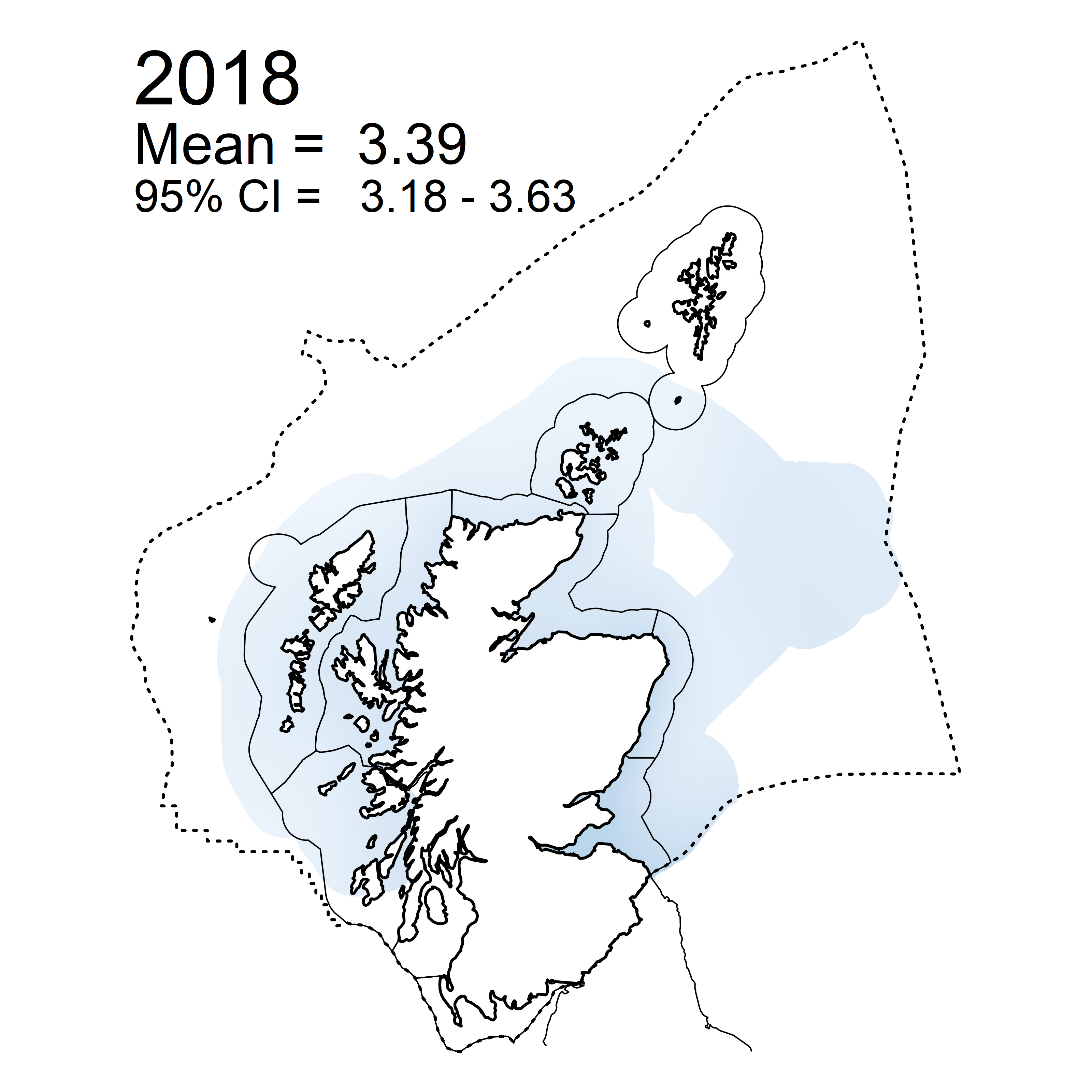 Figure i: Mean predicted Dissolved Inorganic Silicate (DSi) in winter periods 2007 - 2019 collected as part of the CSEMP annual monitoring cruise.