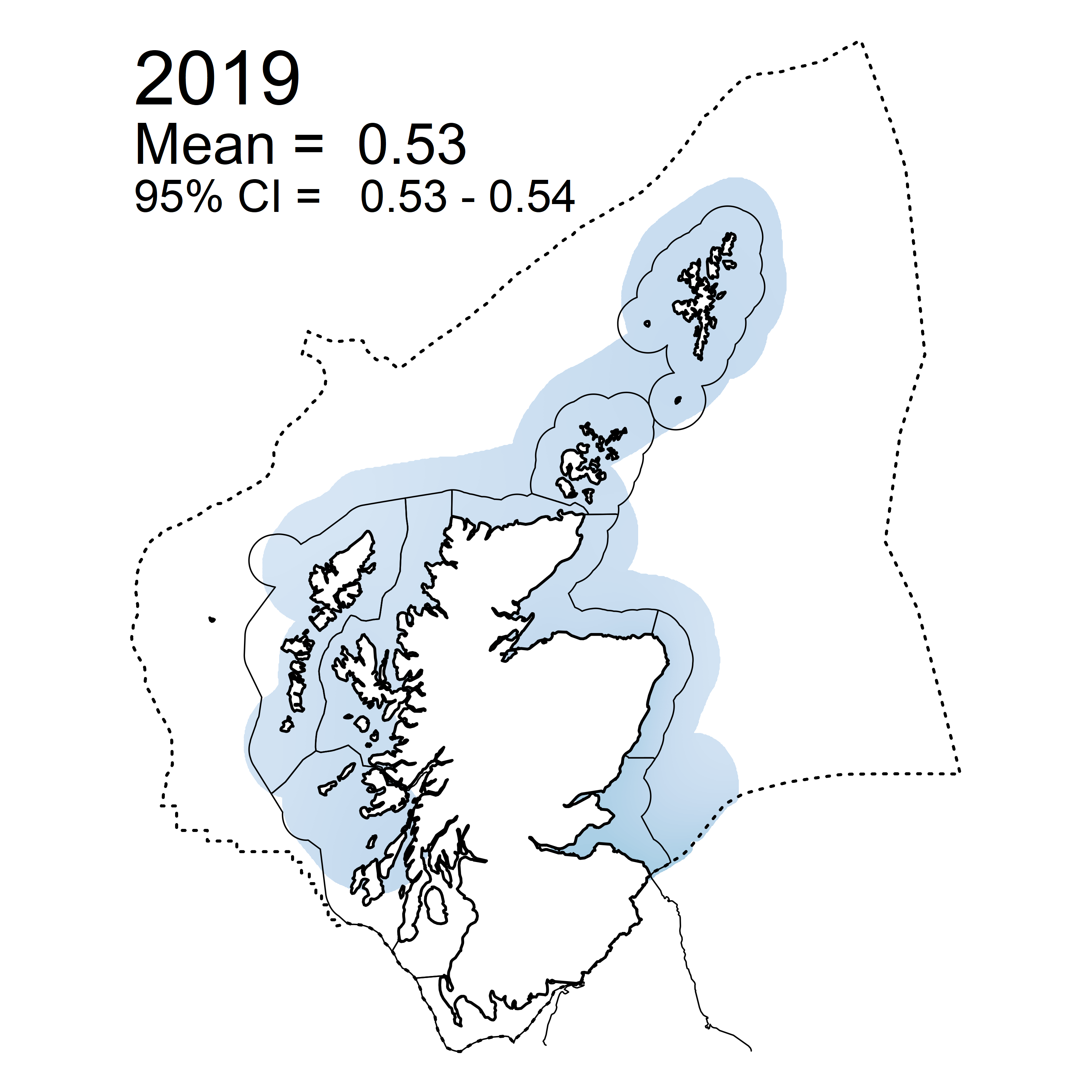 Figure f: Mean predicted Dissolved Inorganic Phosphorous (DIP) in winter periods 20/07 – 2019 collected as part of the CSEMP annual monitoring cruise