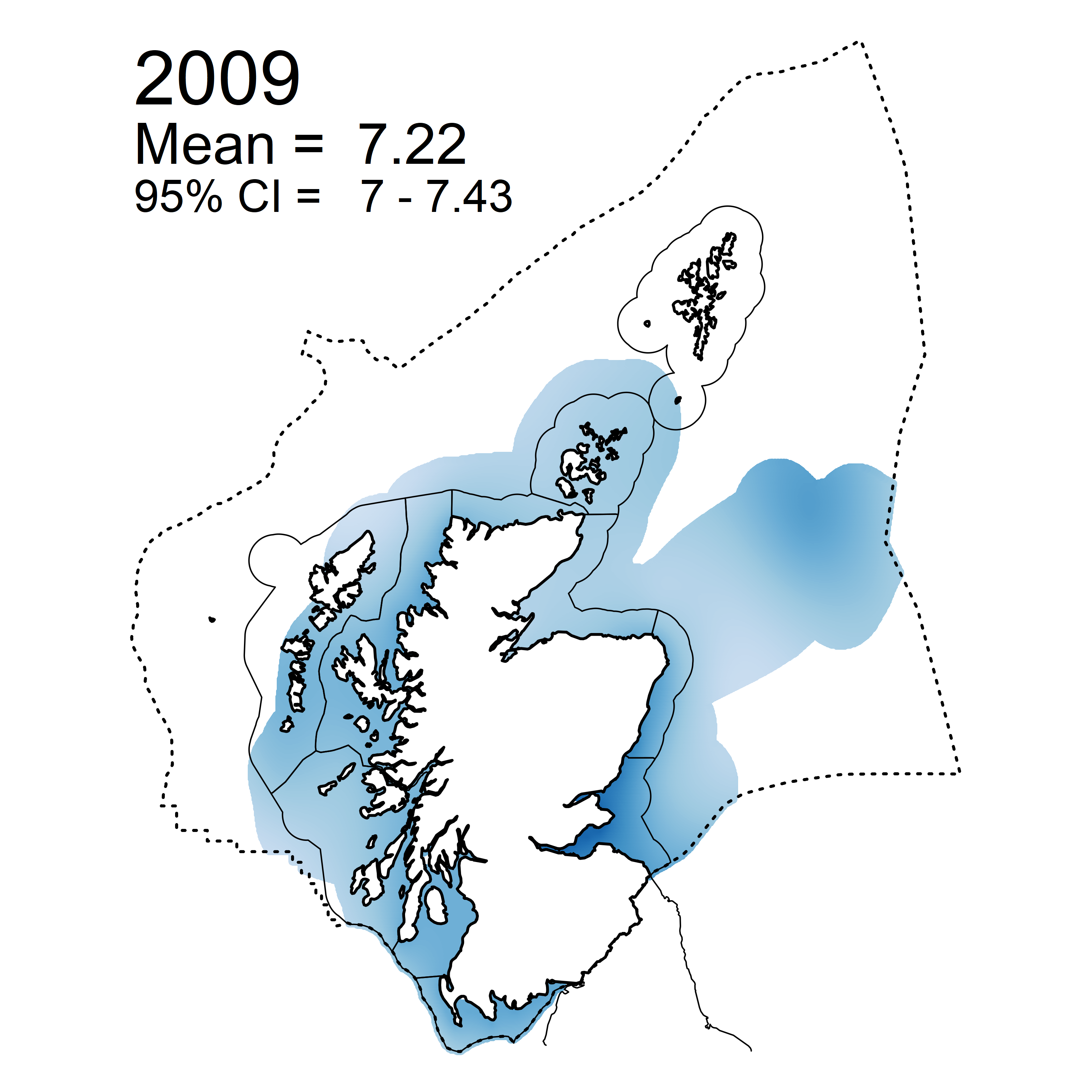 Figure c: Mean predicted salinity normalised TOxN concentrations (µM) for winter periods 2007 - 2019 collected as part of the CSEMP annual monitoring cruise.