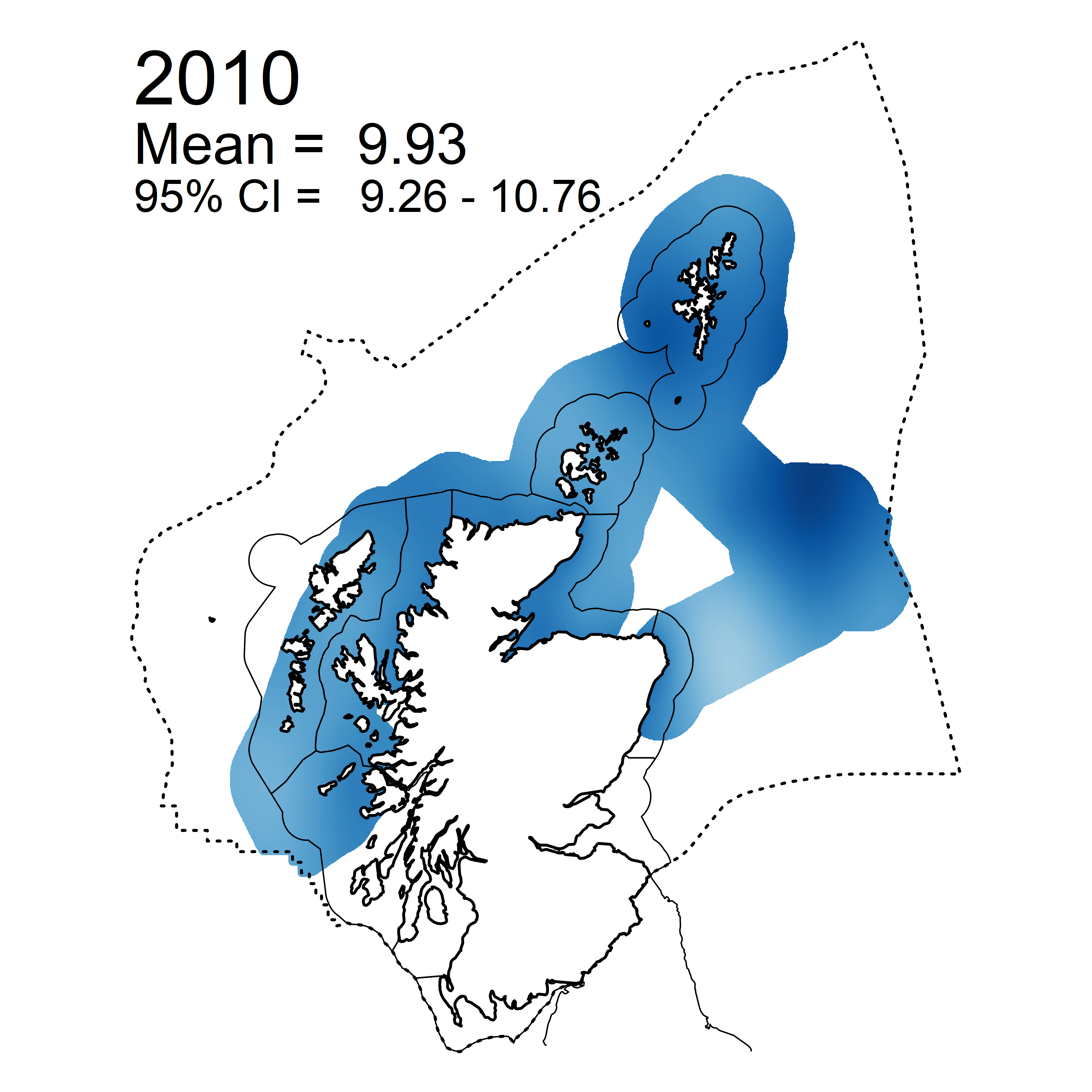 Figure c: Mean predicted salinity normalised TOxN concentrations (µM) for winter periods 2007 - 2019 collected as part of the CSEMP annual monitoring cruise.