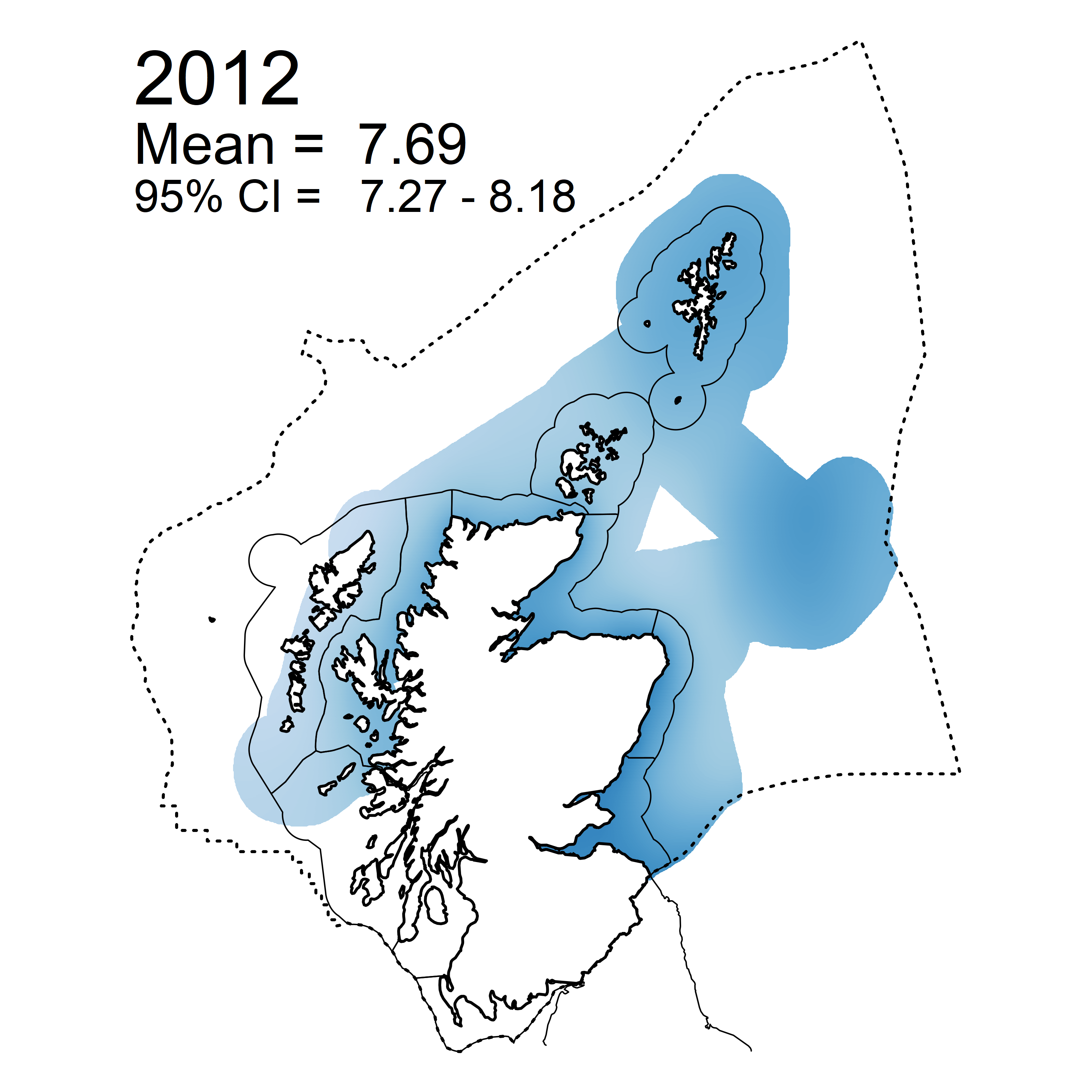 Figure c: Mean predicted salinity normalised TOxN concentrations (µM) for winter periods 2007 - 2019 collected as part of the CSEMP annual monitoring cruise.