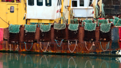 Scallop dredges on the side of vessel in Arbroath harbour © Colin Moffat